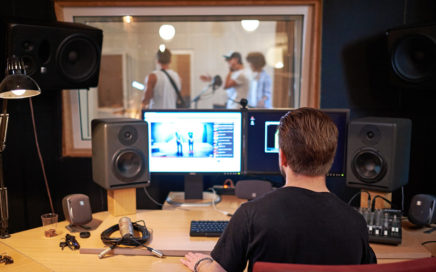 Singing harmonies in a recording studio